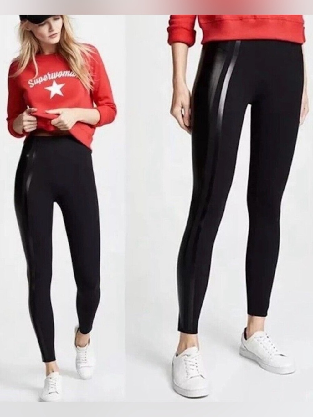 SPANX Sara Blakely Women’s Gloss Side Stripe Leggings Black Size L 20192R EUC